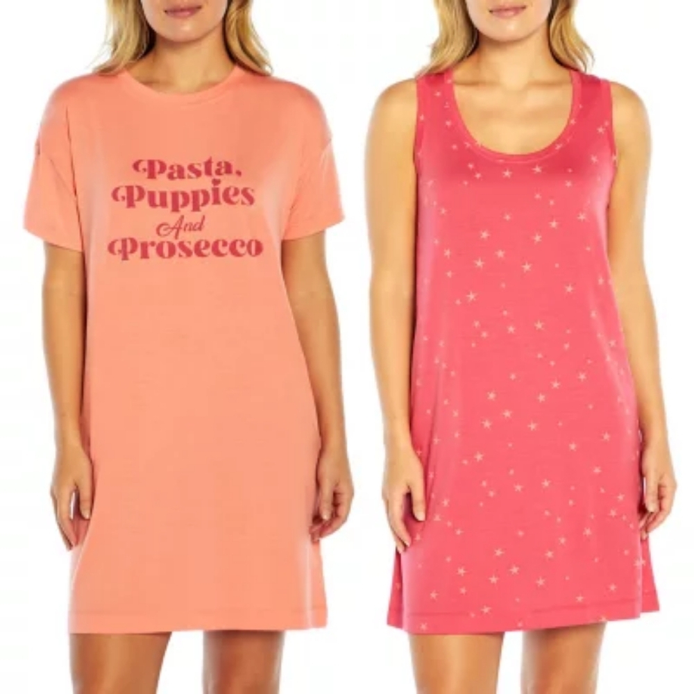 NEW! WILDFOX 2PK Sleep Dress Pasta Puppies and Prosecco Gift Set Pajama PJ Set